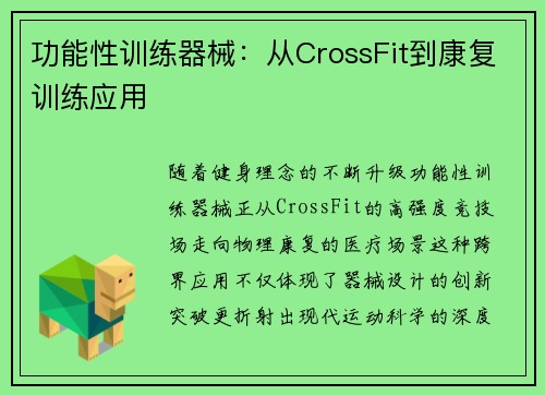 功能性训练器械：从CrossFit到康复训练应用