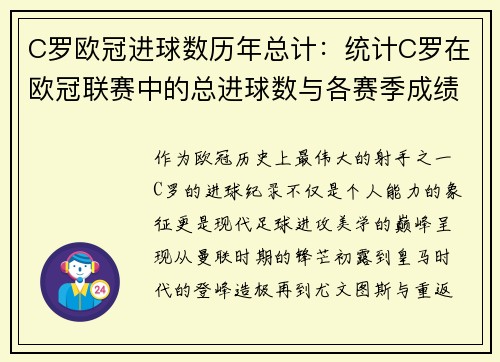 C罗欧冠进球数历年总计：统计C罗在欧冠联赛中的总进球数与各赛季成绩